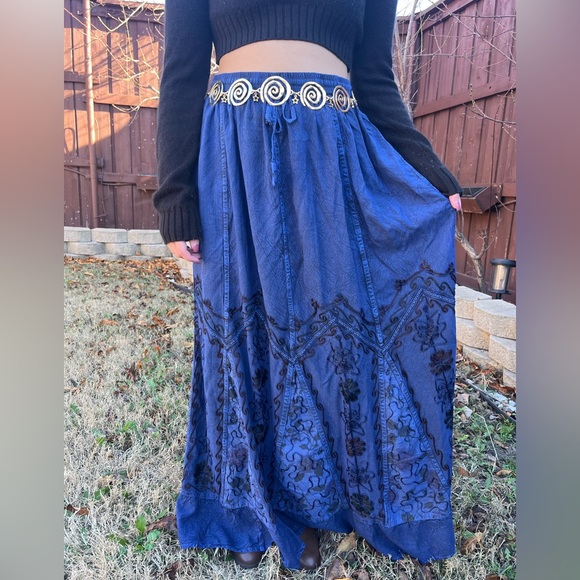 Chic Navy Embroidered Maxi Skirt - Picture 3 of 15